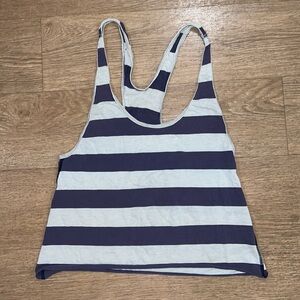 Lululemon purple and light grey striped tank top with raw edge